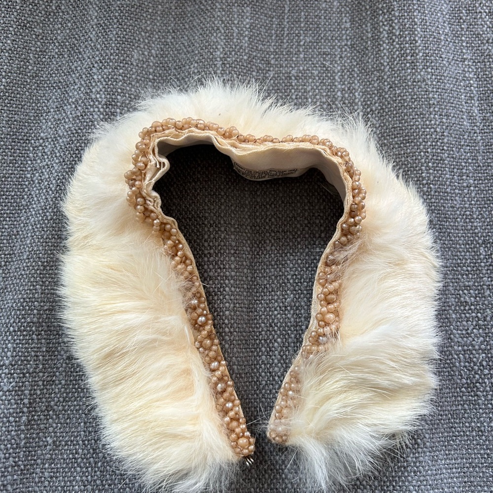Real Rabbit Fur Collar with Beaded Trim
